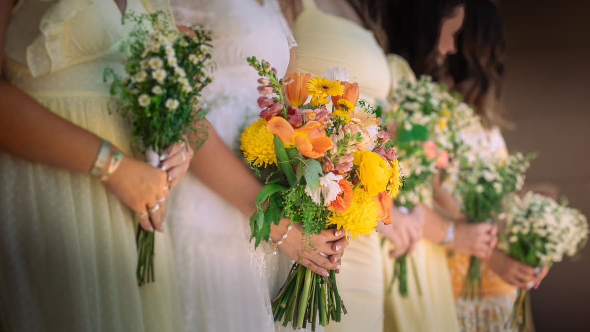 Floral arrangement being crafted